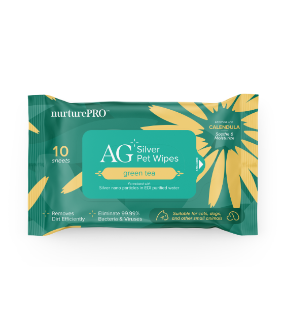 Nurture Pro AG+ Silver Pet Wet Wipes For Cats & Dogs (Green Tea)