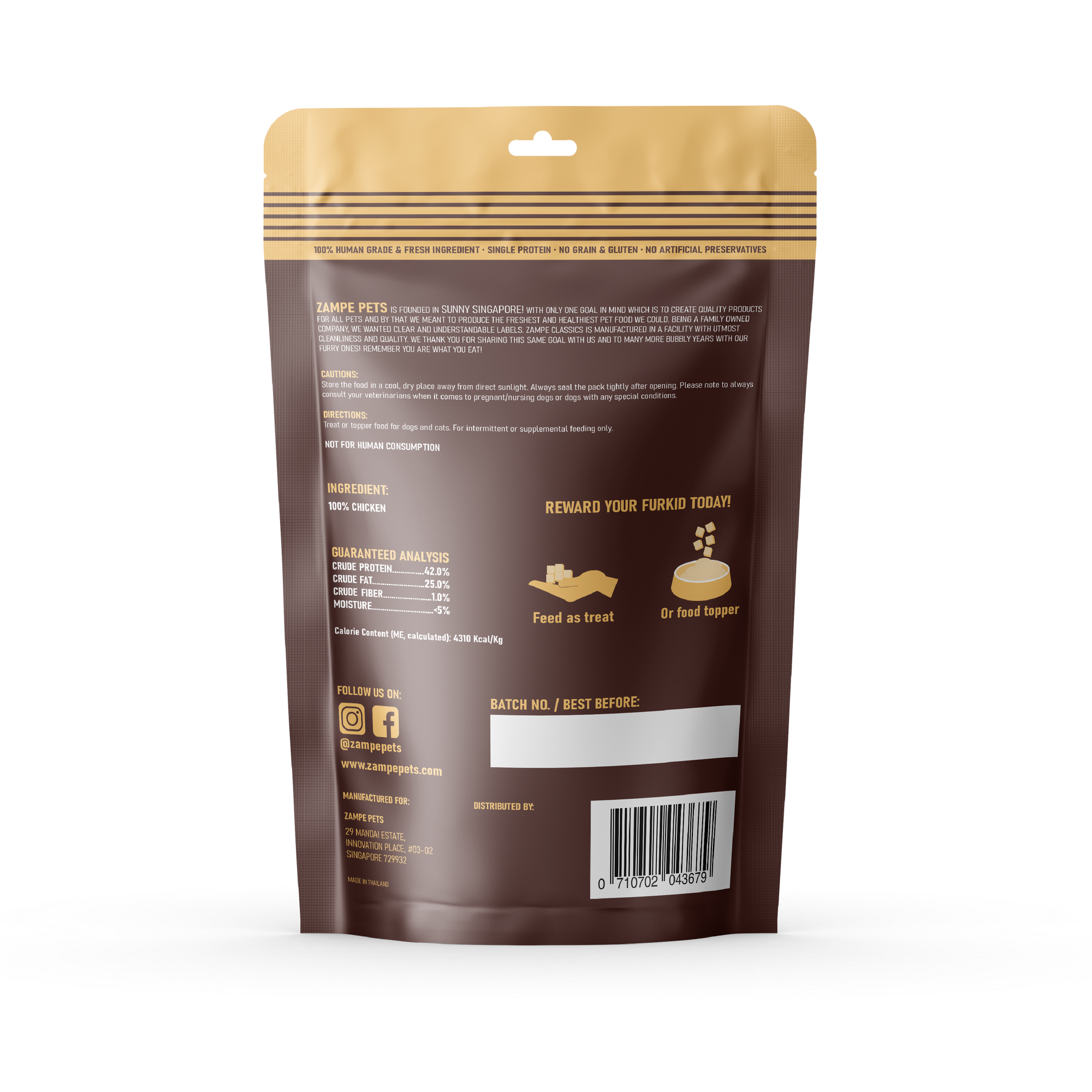 Zampe Classics Freeze Dried Raw Treats (Chicken Meat) for Dogs and Cats