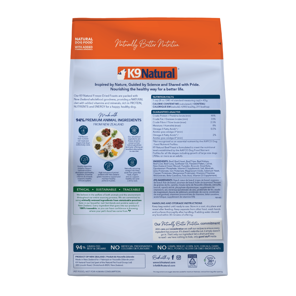 K9 Natural Freeze Dried Beef Feast Dry Dog Food