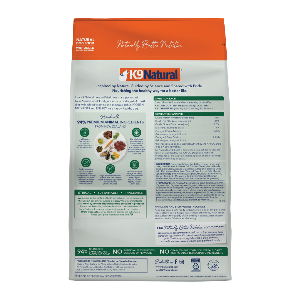 K9 Natural Freeze Dried Lamb Feast Dry Dog Food