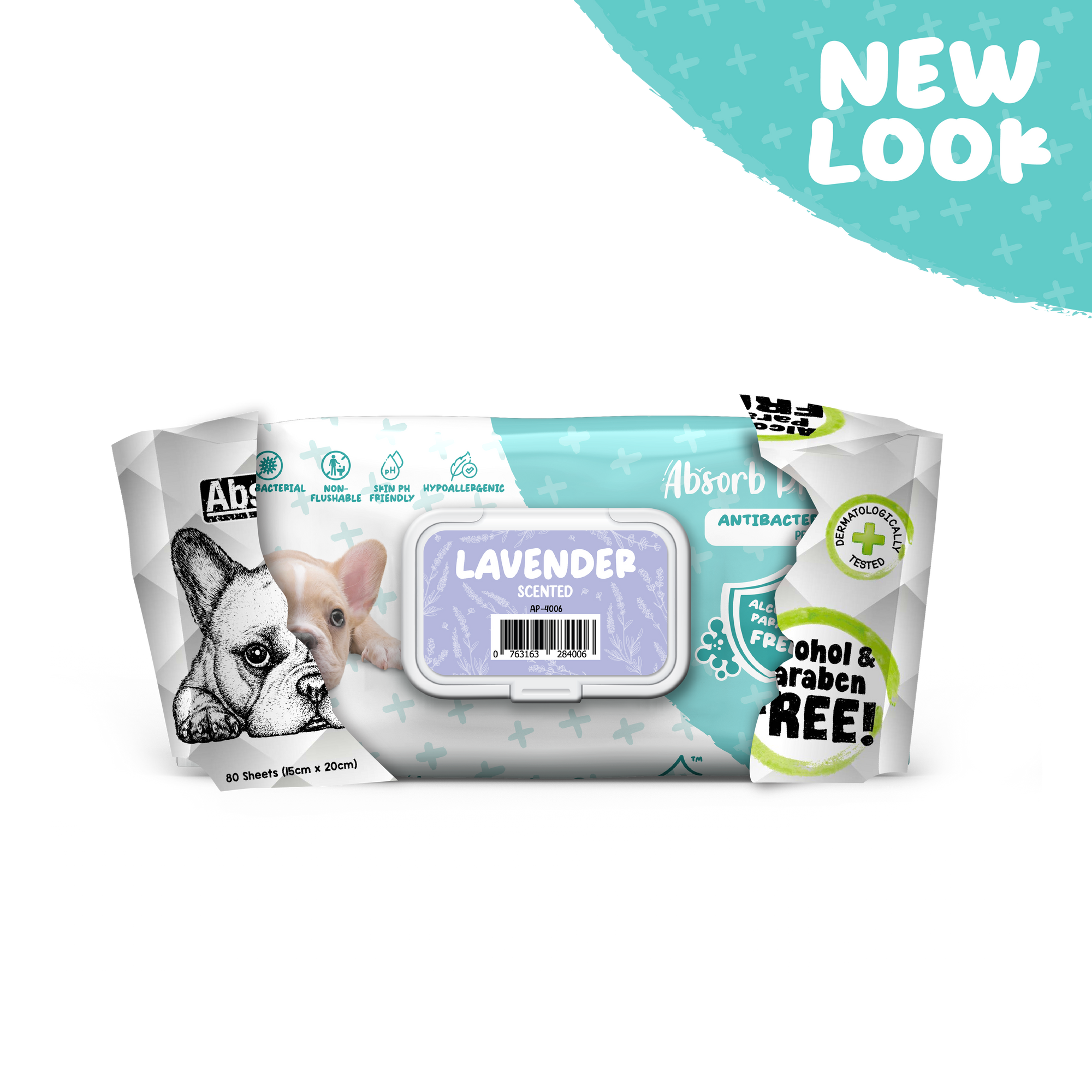 Absorb Plus Antibacterial Wipes For Dogs & Cats 80pc (Lavender)