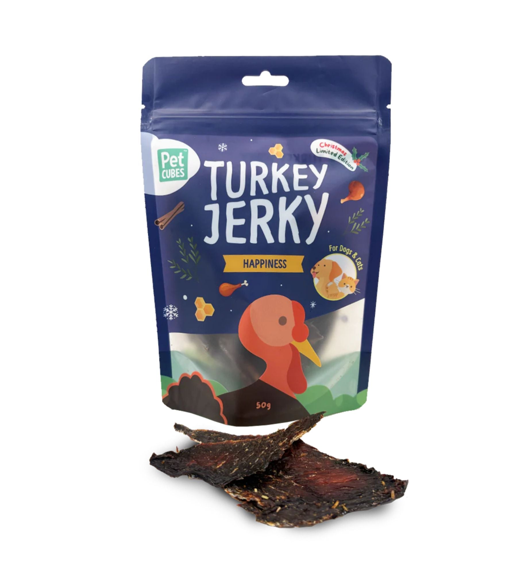 PetCubes Treats For Dogs & Cats (Festive Turkey Jerky)