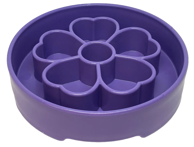 SodaPup Enrichment Slow Feeder Bowl For Dogs (Round / Purple Flower)