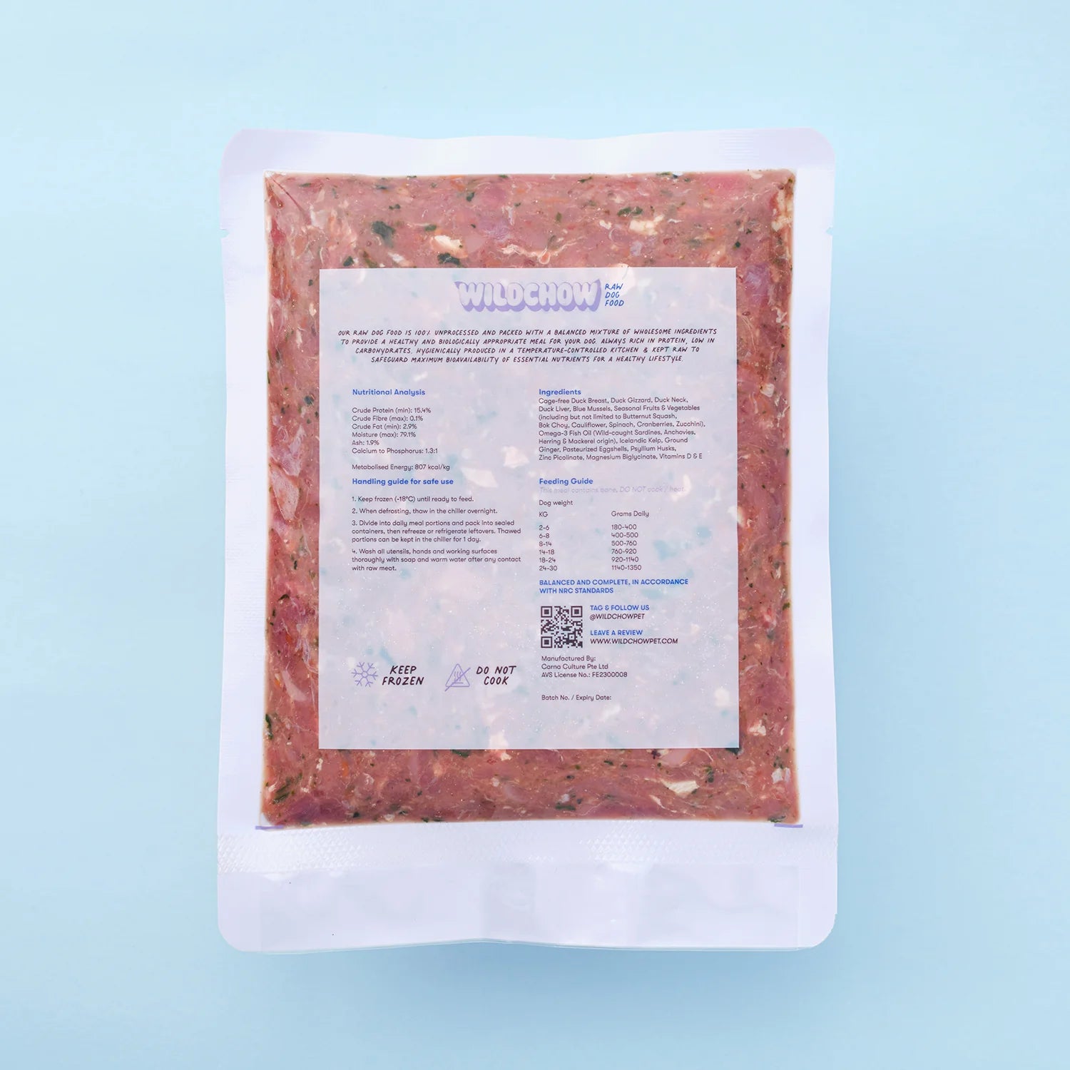 WildChow Balanced & Complete Raw Dog Food (Cage-Free Duck)