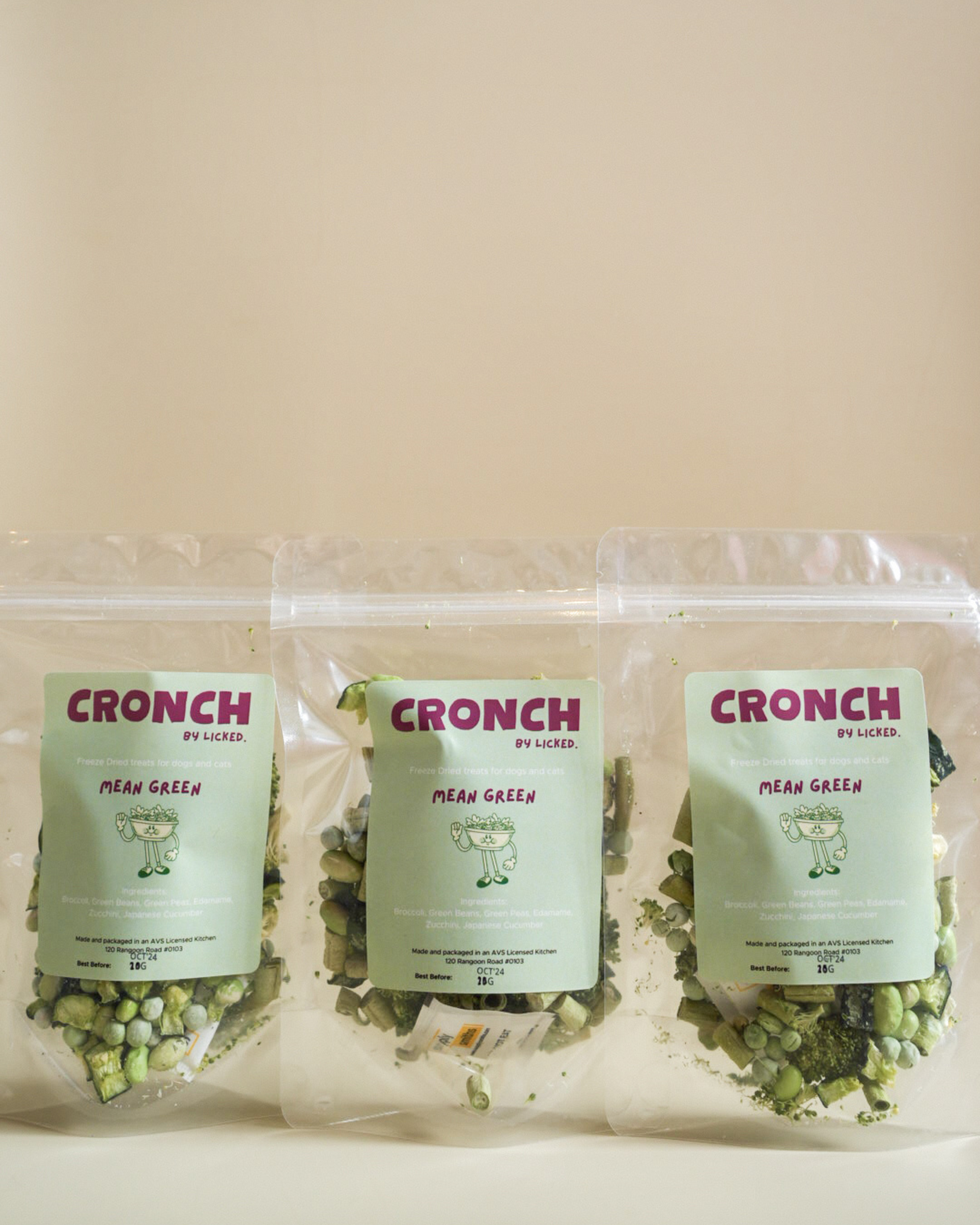 Licked CRONCH Freeze Dried Dog Treats (Mean Green)