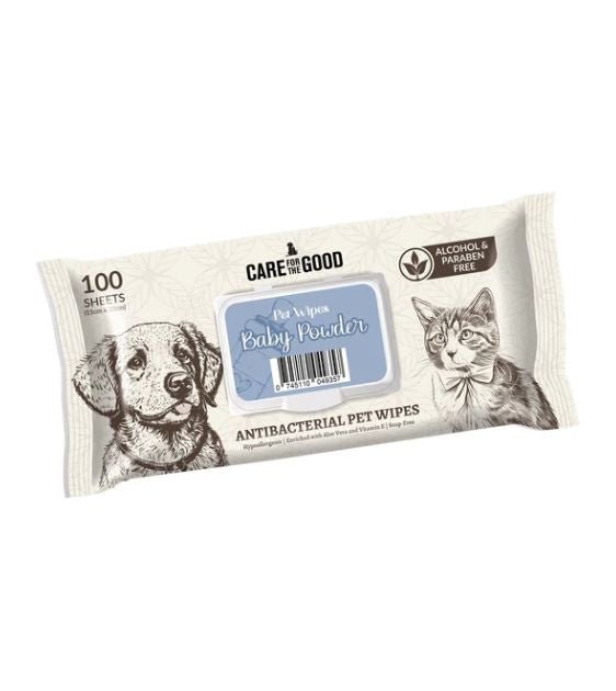 Care For The Good Antibacterial Wipes For Dogs & Cats 100pc (Baby Powder) - Good Dog Peopleā¢