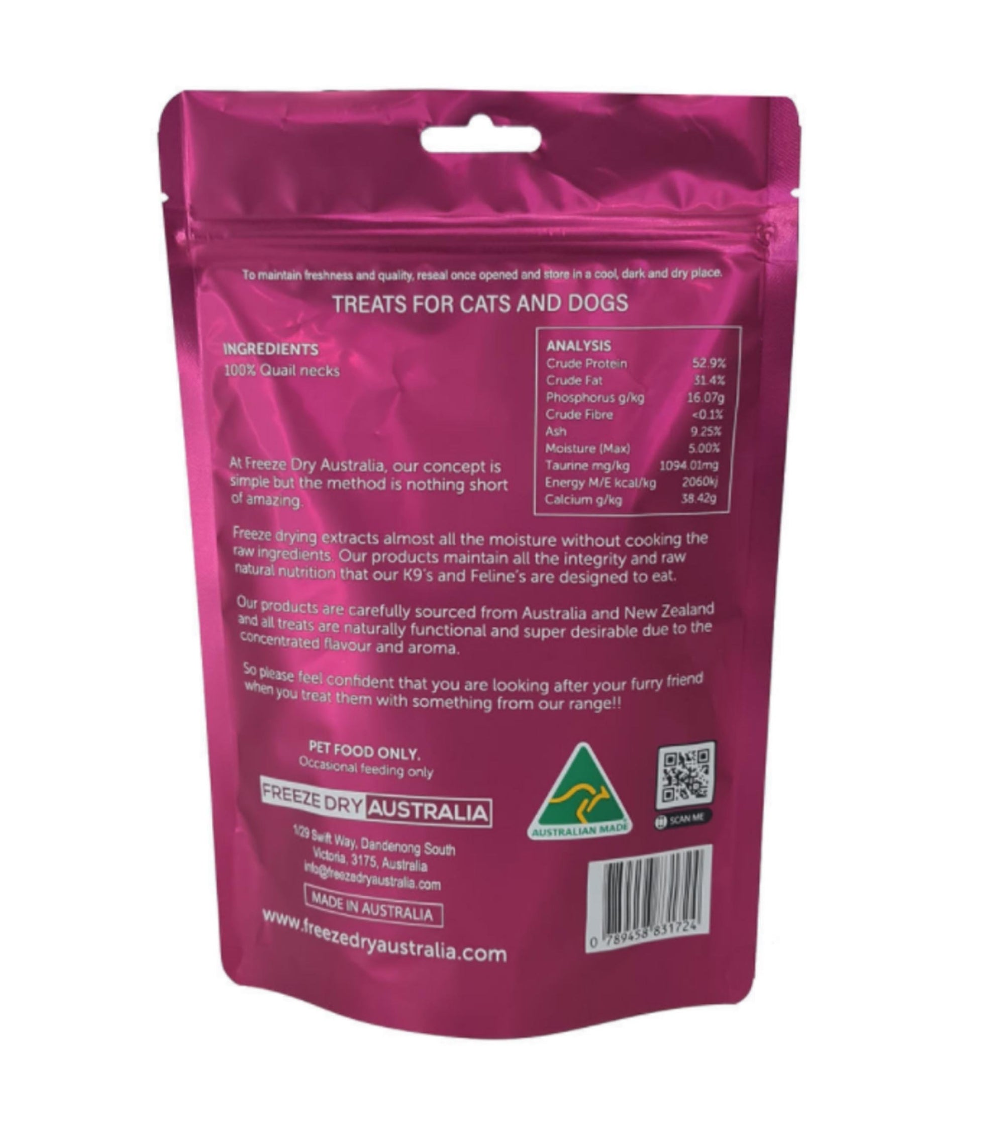 Freeze Dry Australia Quail Necks Freeze Dried Cat & Dog Treats