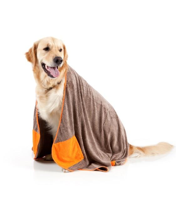 FuzzYard Microfibre Brown with Orange Trim Drying Towel For Dogs