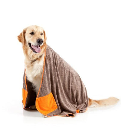 FuzzYard Microfibre Brown with Orange Trim Drying Towel For Dogs