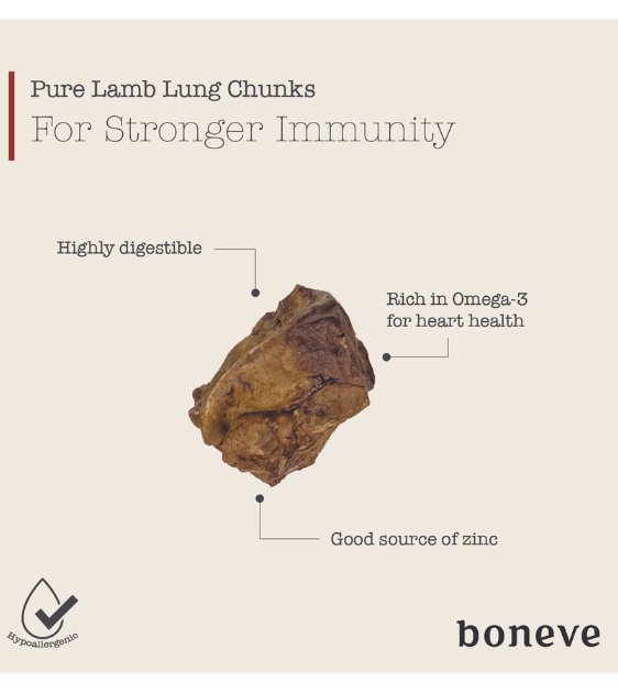 Boneve Earthmade Free-Range Grass-Fed Lamb Lung Chunks Air-Dried Dog Treats - Good Dog Peopleā¢