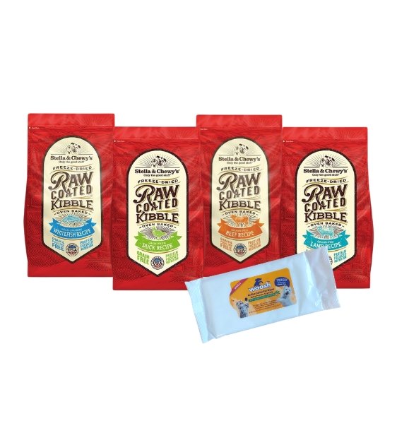 TRY & BUY: Stella & Chewy’s Grain Free Raw Coated Kibbles Dry Dog Food Trial Set (3 Random Flavours + Free Woosh Wipes) - Good Dog People™
