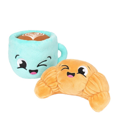 FuzzYard Perfect Match Squeaky Plush Dog Toy (Croissant & Cappuccino 2 Pack)