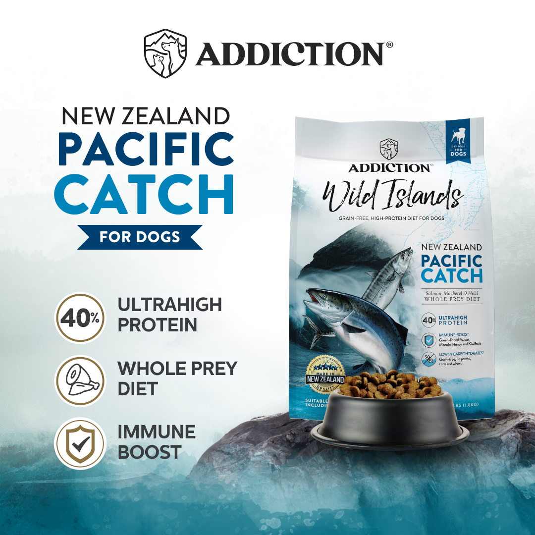 Addiction Wild Islands Pacific Catch High Protein Salmon Mackerel Hoki First Whole Prey Dry Dog Food Good Dog People