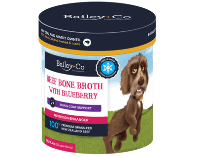 Bailey+Co New Zealand Skin and Coat Support Freeze Dried Original Bone Broth (Beef) + Blueberry