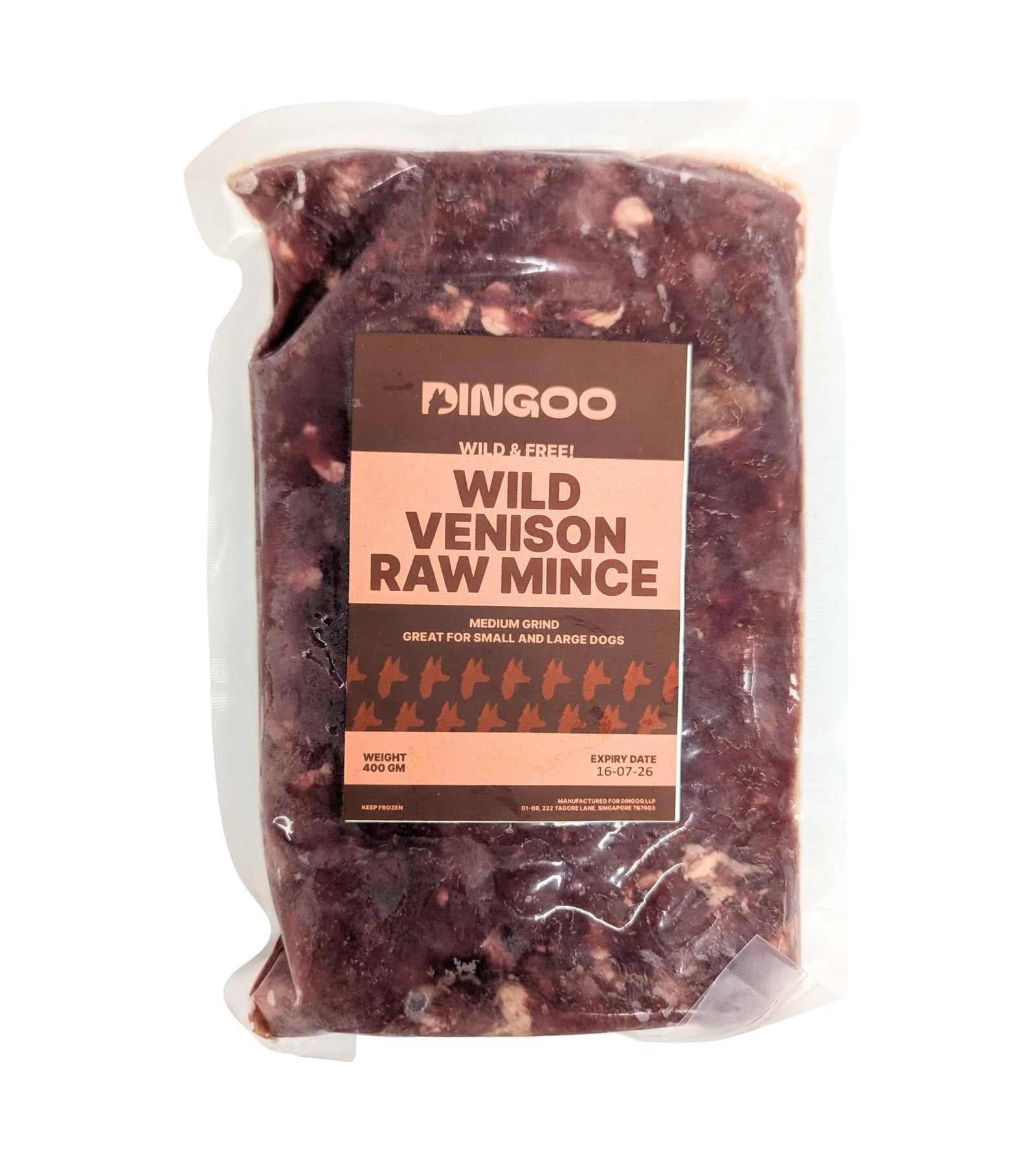 Dingoo Medium Grind Raw Dog Food (Wild Venison Raw Mince)