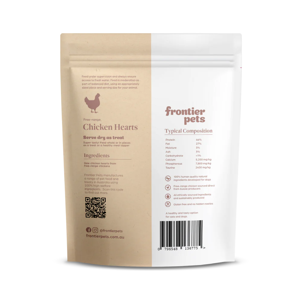 Frontier Pets Freeze Dried Raw Dog Treats (Chicken Hearts)