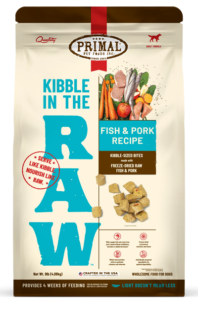 Primal Kibble in the Raw Freeze Dried Dog Food (Fish & Pork Recipe With Grains)