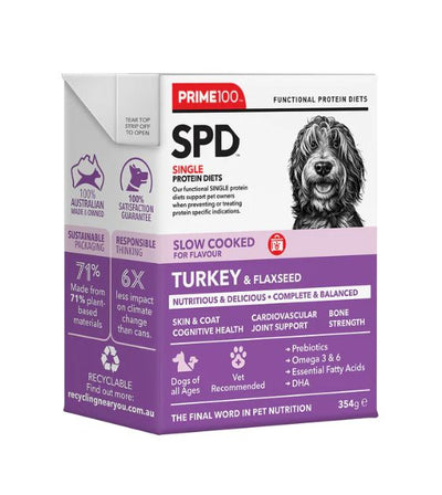 Prime100 SPD Single Protein Diets Slow Cooked Wet Dog Food (Turkey & Flaxseed)