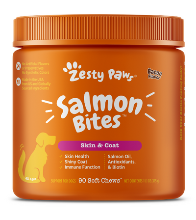 Zesty Paws Salmon Bites Skin Supplements for Dogs (Bacon Flavour)