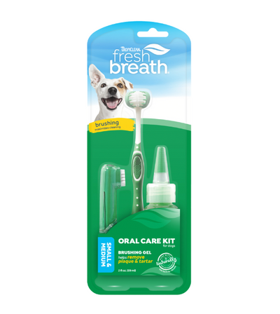 TropiClean Fresh Breath - Oral Care Kit (Toothbrush, Finger Brush & Gel) for Dogs