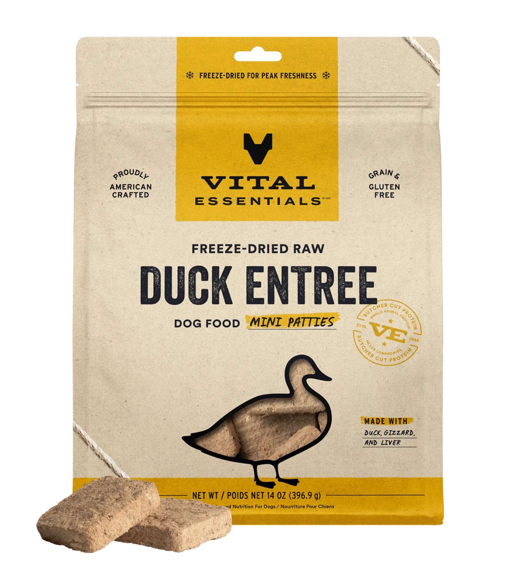 Vital Essentials Freeze Dried Raw MINI PATTIES Dog Food (Duck)