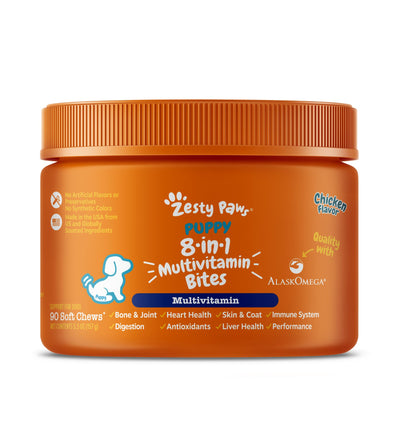 Zesty Paws 8-in-1 Multivitamin Bites Multivitamin Supplements for Puppies (Chicken Flavour)