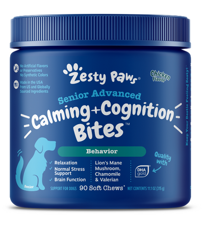 Zesty Paws Senior Advanced Calming & Cognition Bites Supplements for Dogs (Chicken Flavour)