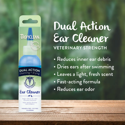 TropiClean Dual Action Cleansing + Drying Ear Cleaner for Dogs and Cats