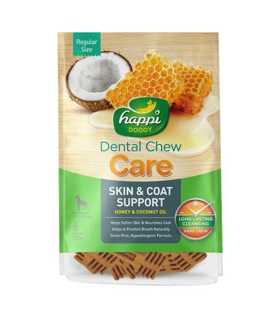 $7.20 ONLY: Happi Doggy Care Skin & Coat Support (Honey & Coconut) Dental Dog Chews (2.5 / 4 Inch)