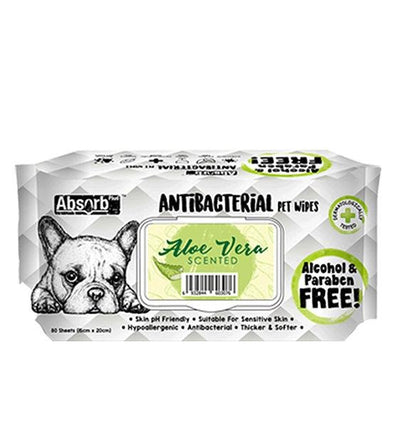 Absorb Plus Antibacterial Wipes For Dogs & Cats 80pc (Aloe Vera)