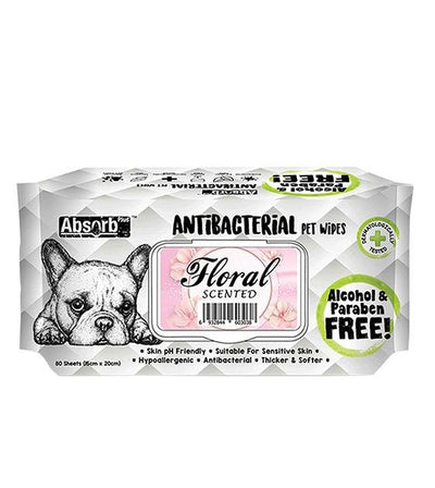 Absorb Plus Antibacterial Wipes For Dogs & Cats 80pc (Floral)