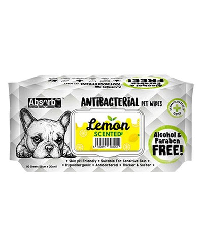 Absorb Plus Antibacterial Wipes For Dogs & Cats 80pc (Lemon)