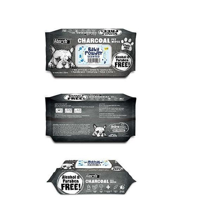 Absorb Plus Charcoal Wipes For Dogs & Cats 80pc (Baby Powder)