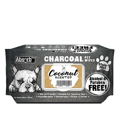 Absorb Plus Charcoal Wipes For Dogs & Cats 80pc (Coconut)
