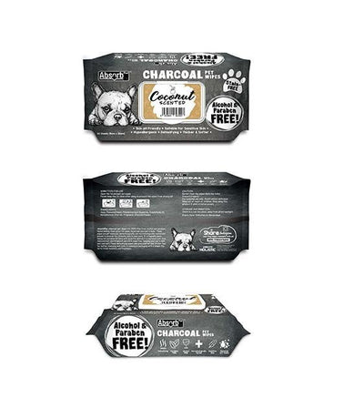 Absorb Plus Charcoal Wipes For Dogs & Cats 80pc (Coconut)