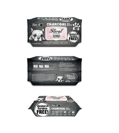 Absorb Plus Charcoal Wipes For Dogs & Cats 80pc (Floral)