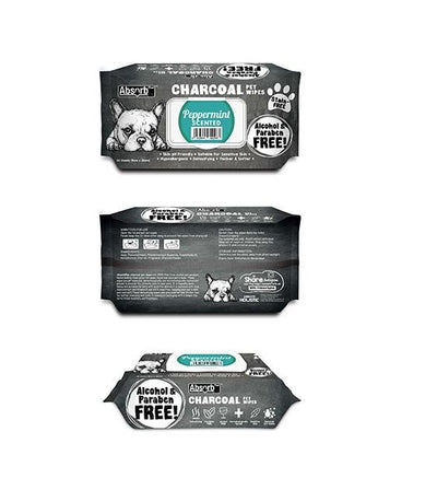 Absorb Plus Charcoal Wipes For Dogs & Cats 80pc (Peppermint)