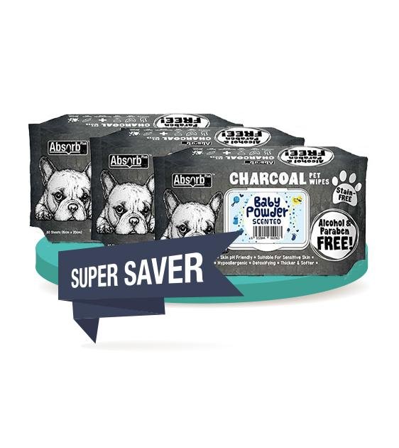 3 FOR $15 [SAVER BUNDLE]: Absorb Plus Charcoal Hypoallergenic Pet Wipes