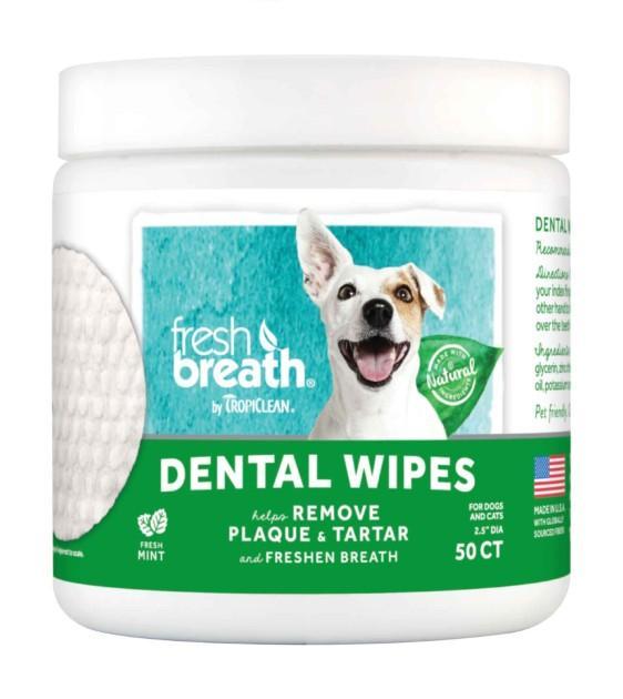 15% OFF:  TropiClean Fresh Breath Dental Wipes For Dogs