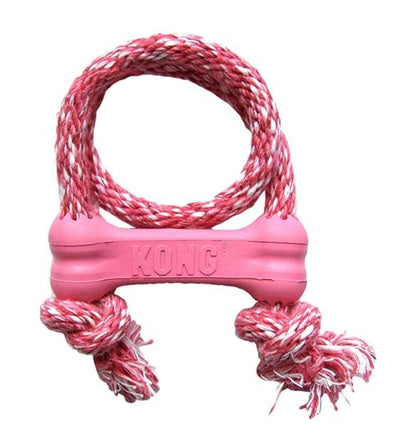 KONG Puppy Goodie Bone With Rope Dog Toy (Assorted Colours) - pink