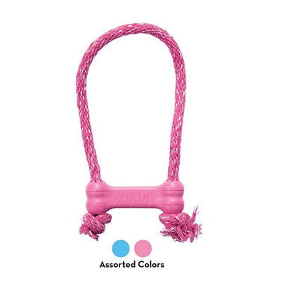 KONG Puppy Goodie Bone With Rope Dog Toy (Assorted Colours) - pink