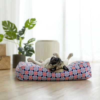 Ohpopdog Peranakan Inspired Royal Blue 150 Microbeads Dog Bed with Dog 02