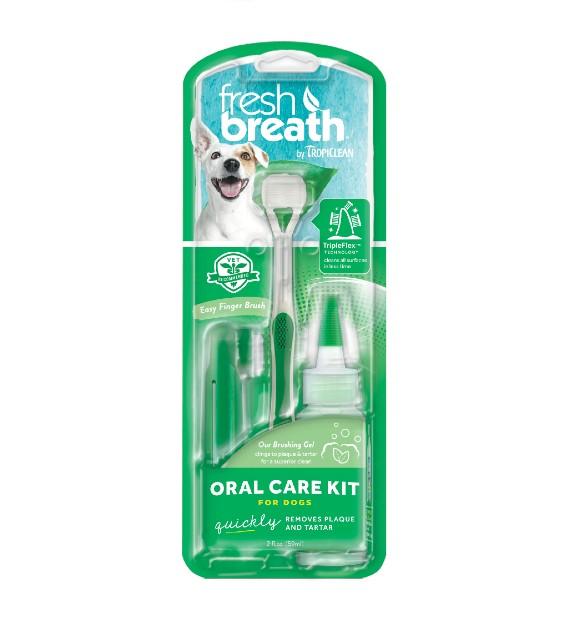 TropiClean Fresh Breath - Oral Care Kit (Toothbrush, Finger Brush & Gel) for Dogs