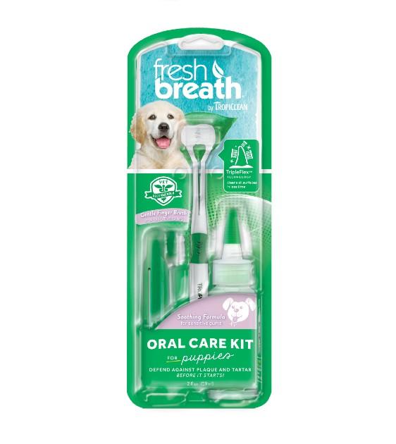 TropiClean Fresh Breath - Oral Care Kit (Toothbrush, Finger Brush & Gel) for Puppy