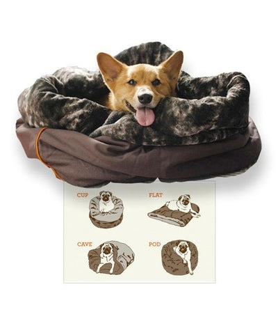 $99 ONLY: P.L.A.Y. Snuggle 4-In-1 (Cup, Cave, Pod or Flat) Truffle Brown Dog Bed