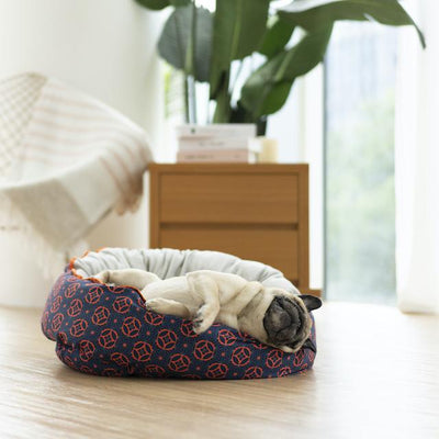 Ohpopdog Peranakan Inspired Baba Navy 150 Reversible Dog Bed With Dog 01