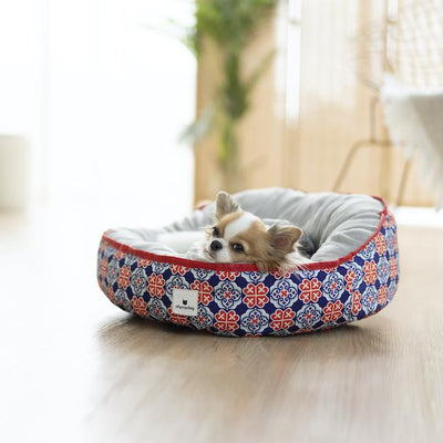 Ohpopdog Peranakan Inspired Royal Blue Reversible 150 Dog Bed with Small Dog
