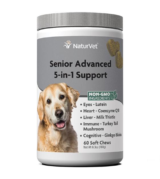 20% OFF:  NaturVet Senior Advanced 5-in-1 Support (Cognitive, Eye, Liver, Heart, Immunity) Soft Chews (60 Count)