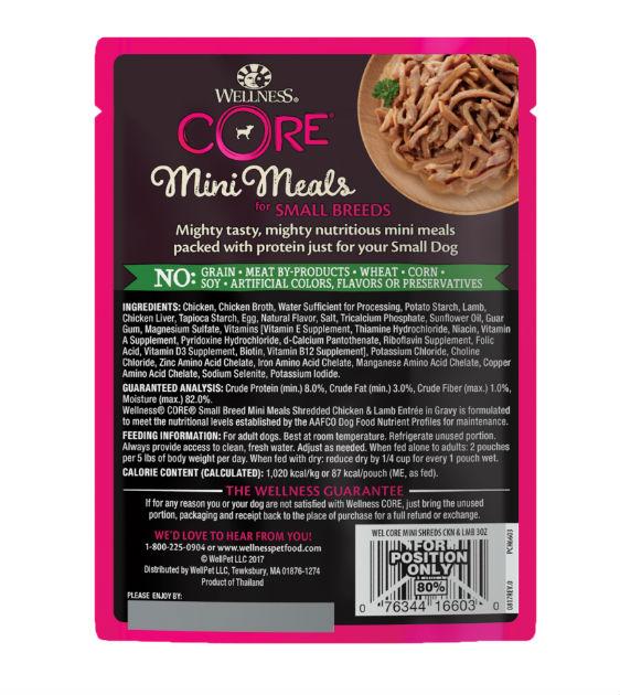 Wellness Core Small Breed Mini Meals Shredded Chicken & Lamb Entree in Gravy Dog Food Mixer