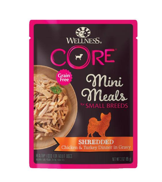 20% OFF: Wellness CORE Small Breed Mini Meals Shredded Chicken & Turkey Dinner in Gravy Dog Food Mixer